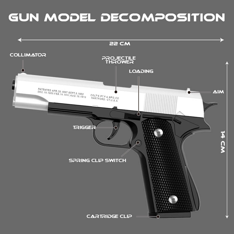 M1911 Colt Toy Gunman Gun, Sof - Catapult Launcher Toy 评论和价格